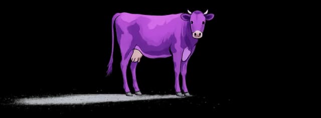Ilustração de uma vaca roxa — símbolo da originalidade
